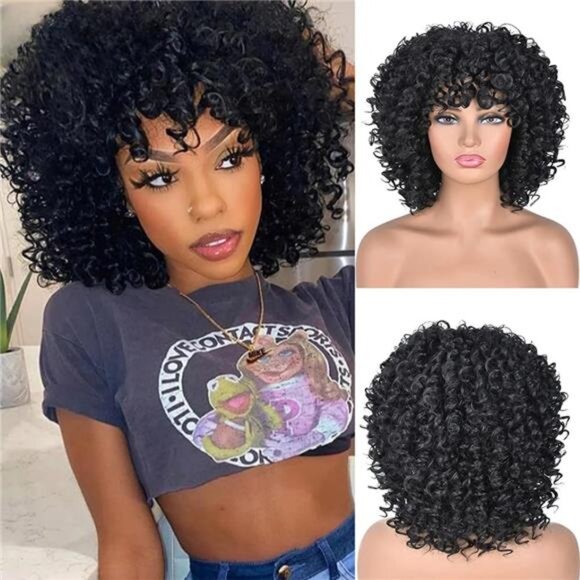 Black Curly Wig for Women - Picture 1 of 7